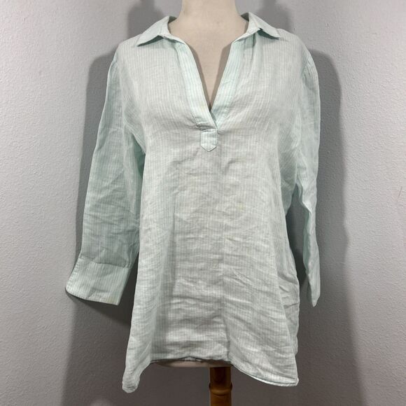 Vineyard Vines Top Women S Mint Stripe Linen Resort Beachy Preppy Nautical - Picture 1 of 10